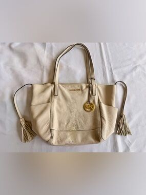 Michael Kors Ivory Pebbled Leather Ashbury Tote with Tassel Detail FAIR
